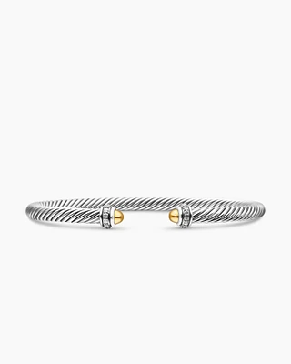 Classic Cable Bracelet Sterling Silver with 18K Yellow Gold Domes and Diamonds, 4mm