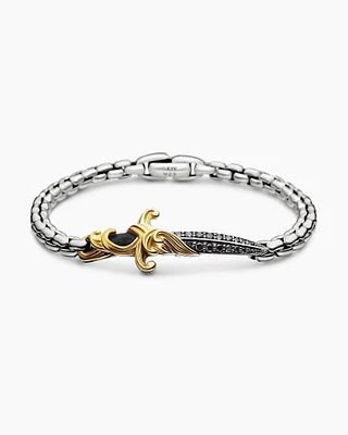 Waves Dagger Bracelet Sterling Silver with 18K Yellow Gold and Black Diamonds, 5mm