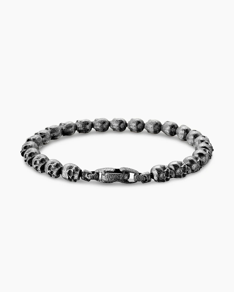 Memento Mori Skull Bead Bracelet Sterling Silver, 6mm