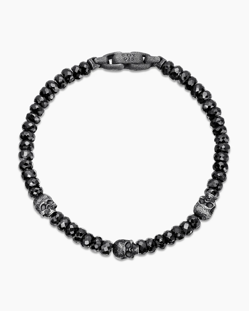 Memento Mori Skull Station Bracelet Sterling Silver with Black Spinel, 6mm