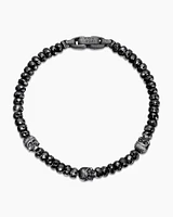 Memento Mori Skull Station Bracelet Sterling Silver with Black Spinel, 6mm