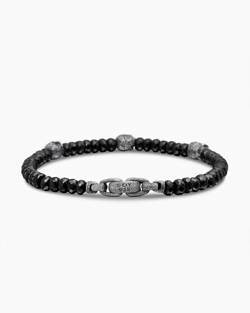 Memento Mori Skull Station Bracelet Sterling Silver with Black Spinel, 6mm