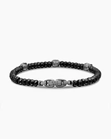 Memento Mori Skull Station Bracelet Sterling Silver with Black Spinel, 6mm