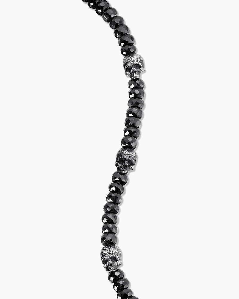 Memento Mori Skull Station Bracelet Sterling Silver with Black Spinel, 6mm