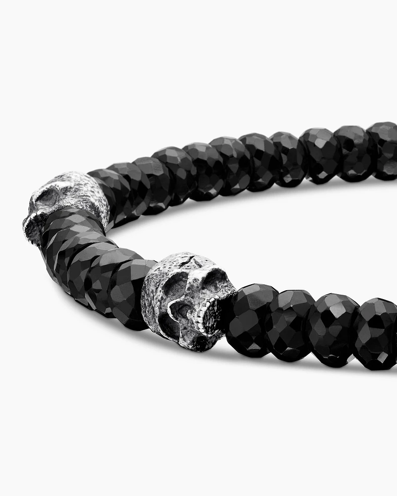 Memento Mori Skull Station Bracelet Sterling Silver with Black Spinel, 6mm