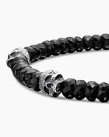 Memento Mori Skull Station Bracelet Sterling Silver with Black Spinel, 6mm