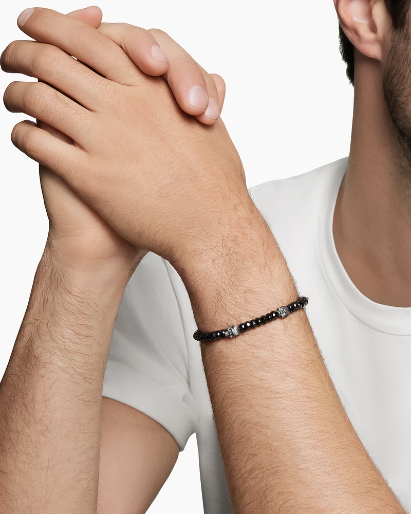Memento Mori Skull Station Bracelet Sterling Silver with Black Spinel, 6mm