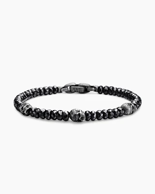 Memento Mori Skull Station Bracelet Sterling Silver with Black Spinel, 6mm