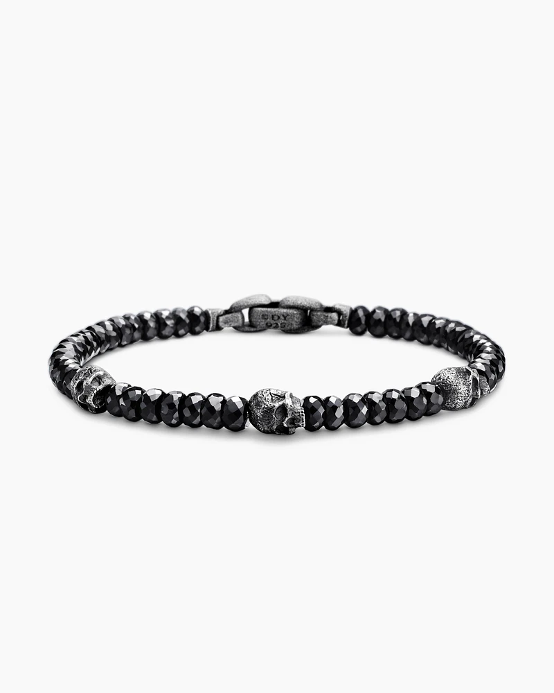 Memento Mori Skull Station Bracelet Sterling Silver with Black Spinel, 6mm