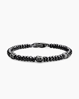 Memento Mori Skull Station Bracelet Sterling Silver with Black Spinel, 6mm