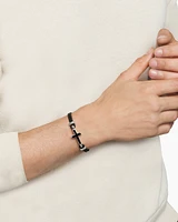 Exotic Stone Cross Bracelet Black Leather with Sterling Silver and Onyx, 3mm