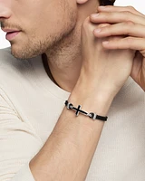 Exotic Stone Cross Bracelet Black Leather with Sterling Silver and Onyx, 3mm