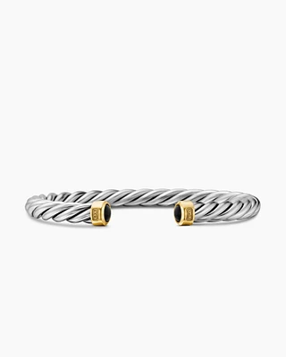 Cable Cuff Bracelet Sterling Silver with 18K Yellow Gold and Black Onyx, 6mm
