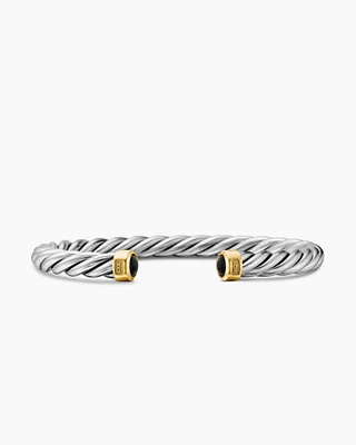 Cable Cuff Bracelet Sterling Silver with 18K Yellow Gold and Black Onyx, 6mm