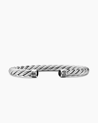 Cable Cuff Bracelet Sterling Silver with Black Onyx, 6mm