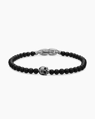 Memento Mori Skull Station Bracelet Sterling Silver with Black Onyx, 4mm