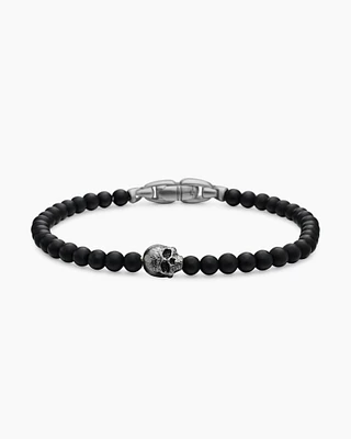 Memento Mori Skull Station Bracelet Sterling Silver with Black Onyx, 4mm