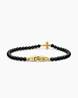 Spiritual Beads Cross Station Bracelet with Black Onyx and 18K Yellow Gold, 4mm