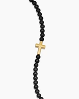 Spiritual Beads Cross Station Bracelet with Black Onyx and 18K Yellow Gold, 4mm