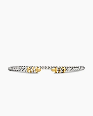 Petite Helena Classic Cable Bracelet Sterling Silver with 18K Yellow Gold, Gold Domes and Diamonds, 3mm