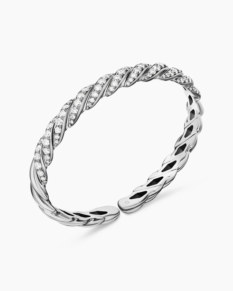 Sculpted Cable Flex Bracelet in 18K White Gold with Diamonds, 7.5mm