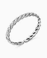 Sculpted Cable Flex Bracelet in 18K White Gold with Diamonds, 7.5mm