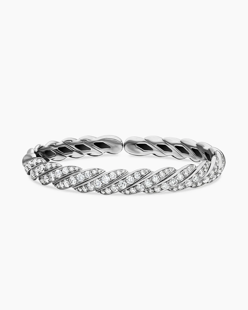 Sculpted Cable Flex Bracelet in 18K White Gold with Diamonds, 7.5mm