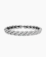 Sculpted Cable Flex Bracelet in 18K White Gold with Diamonds, 7.5mm