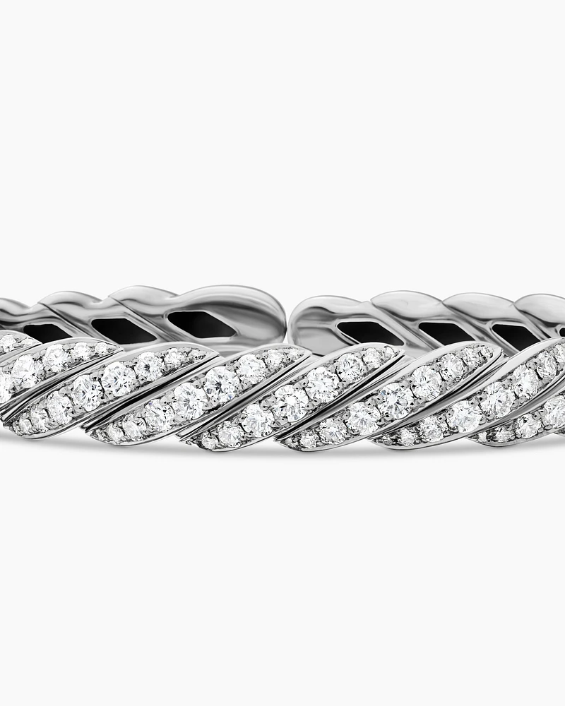 Sculpted Cable Flex Bracelet in 18K White Gold with Diamonds, 7.5mm