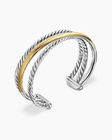 Bold Crossover Three Row Cuff Bracelet Sterling Silver with 14K Yellow Gold, 19mm