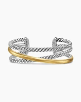 Bold Crossover Three Row Cuff Bracelet Sterling Silver with 14K Yellow Gold, 19mm