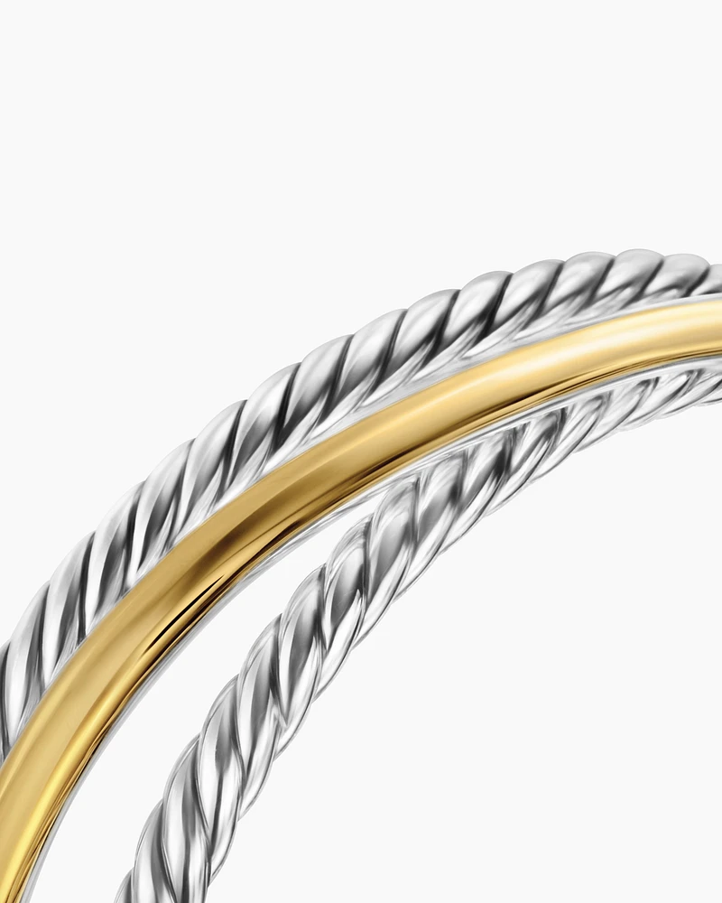 Bold Crossover Three Row Cuff Bracelet Sterling Silver with 14K Yellow Gold, 19mm