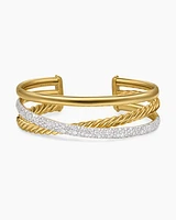 Pavé Crossover Three Row Cuff Bracelet in 18K Yellow Gold with Diamonds, 20mm