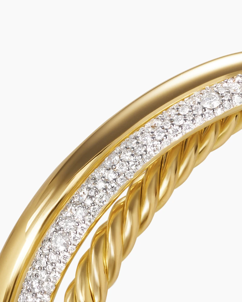 Pavé Crossover Three Row Cuff Bracelet in 18K Yellow Gold with Diamonds, 20mm