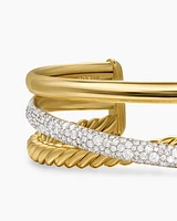 Pavé Crossover Three Row Cuff Bracelet in 18K Yellow Gold with Diamonds, 20mm