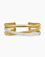 Pavé Crossover Three Row Cuff Bracelet in 18K Yellow Gold with Diamonds, 20mm