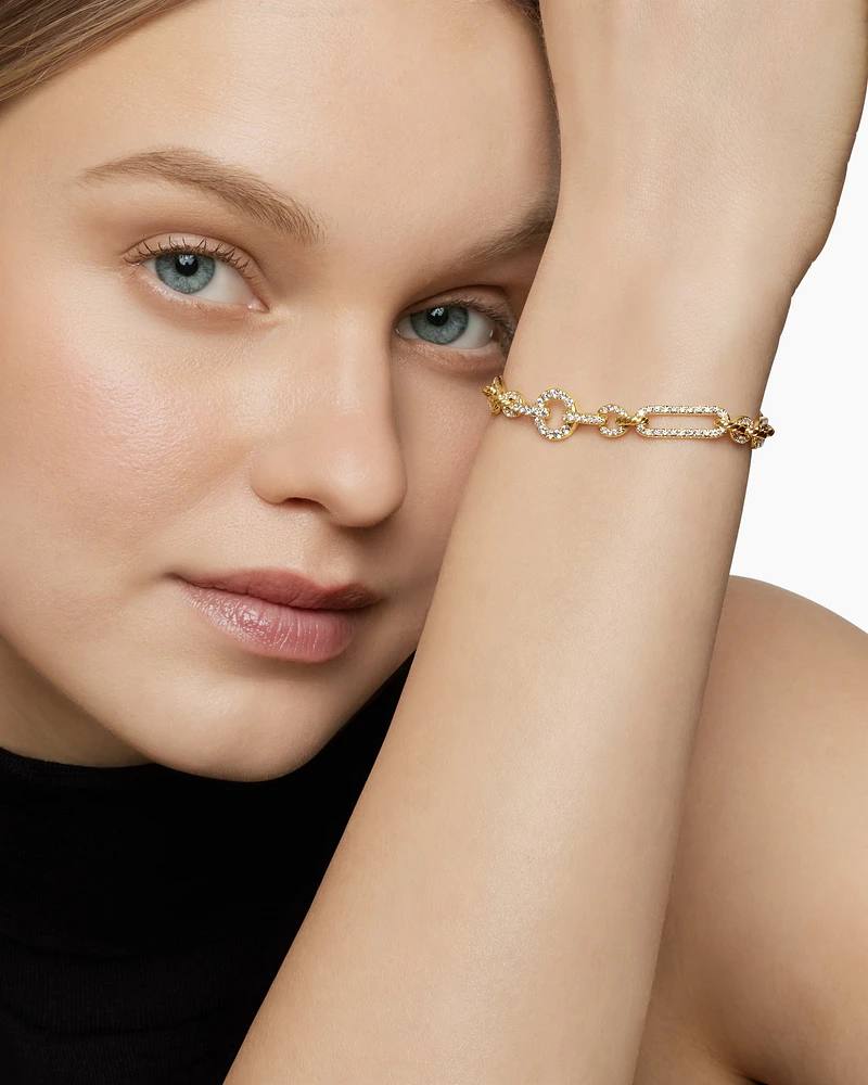 Lexington Chain Bracelet in 18K Yellow Gold with Full Pavé Diamonds, 6.5mm