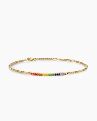 Petite Pavé Bar Bracelet in 18K Yellow Gold with Rainbow Pavé, 1.7mm