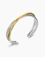 Crossover Two Row Cuff Bracelet Sterling Silver with 14K Yellow Gold, 10.7mm