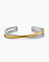 Crossover Two Row Cuff Bracelet Sterling Silver with 14K Yellow Gold, 10.7mm