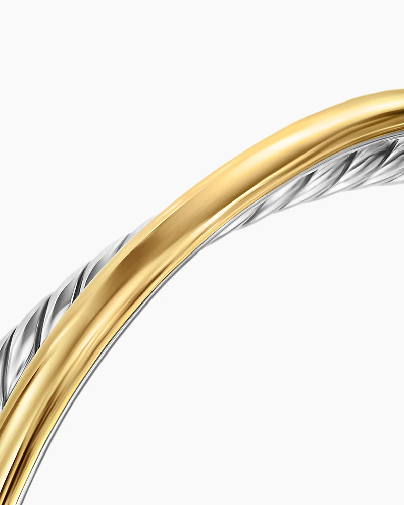 Crossover Two Row Cuff Bracelet Sterling Silver with 14K Yellow Gold, 10.7mm