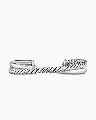 Crossover Two Row Cuff Bracelet Sterling Silver, 10.7mm