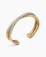 Pavé Crossover Two Row Cuff Bracelet in 18K Yellow Gold with Diamonds, 10.5mm