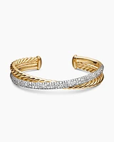 Pavé Crossover Two Row Cuff Bracelet in 18K Yellow Gold with Diamonds, 10.5mm