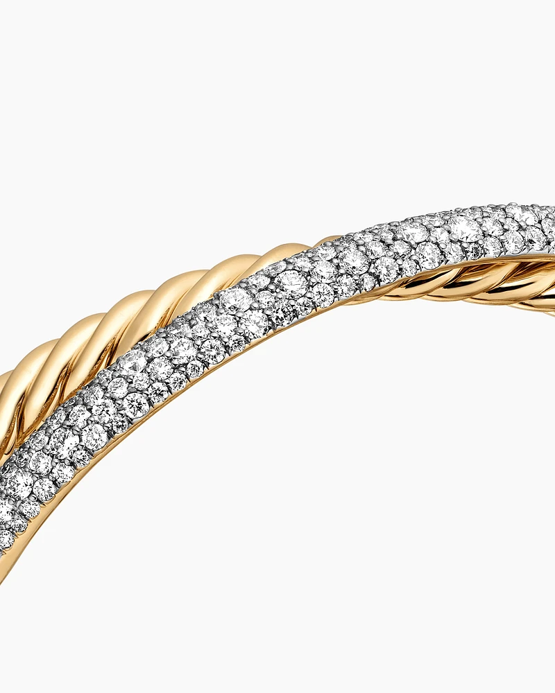 Pavé Crossover Two Row Cuff Bracelet in 18K Yellow Gold with Diamonds, 10.5mm