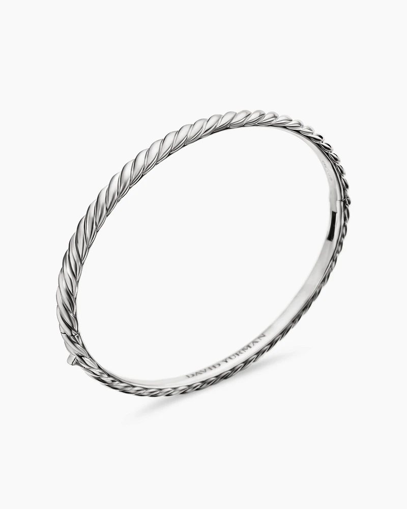 Cable Bangle Bracelet 18K White Gold with Pavé, 4mm
