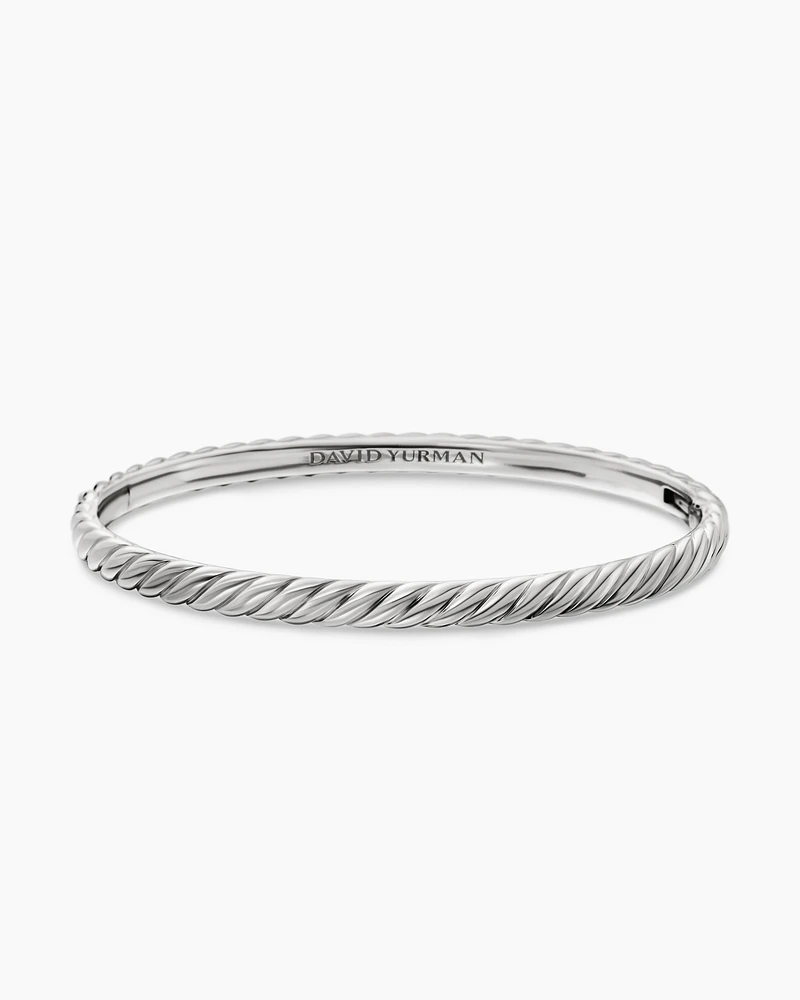 Cable Bangle Bracelet 18K White Gold with Pavé, 4mm