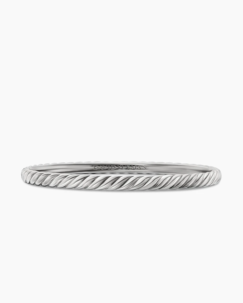 Cable Bangle Bracelet 18K White Gold with Pavé, 4mm