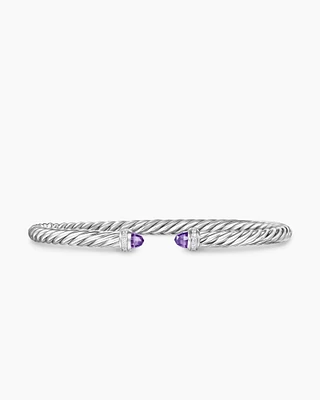 Cable Flex Bracelet Sterling Silver with Amethyst and Diamonds, 4mm
