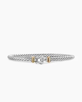 Cable Flex Buckle Bracelet Sterling Silver with 14K Yellow Gold, 4mm